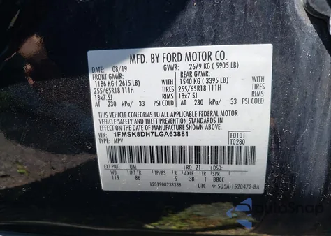 2020 Ford Explorer Xlt z USA, uszkodzony, nr VIN 1FMSK8DH7LGA63881